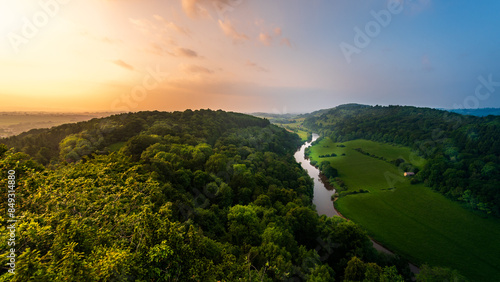 View of the river Wye from Symonds Yat, Yat rock. Evening view at sunset