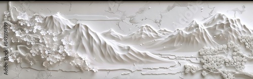 Beautiful mountain 3d relief wallpaper. Mural wallpaper. Wall art. AI generated illustration.