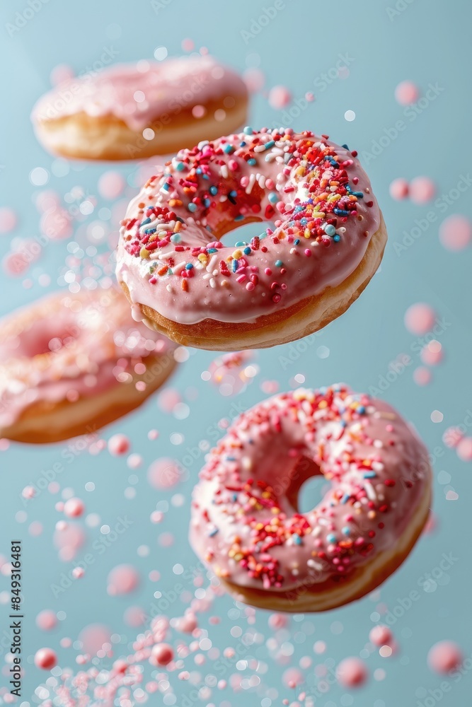donuts falling on a light background. Selective focus donuts falling on a light background. Selective focus