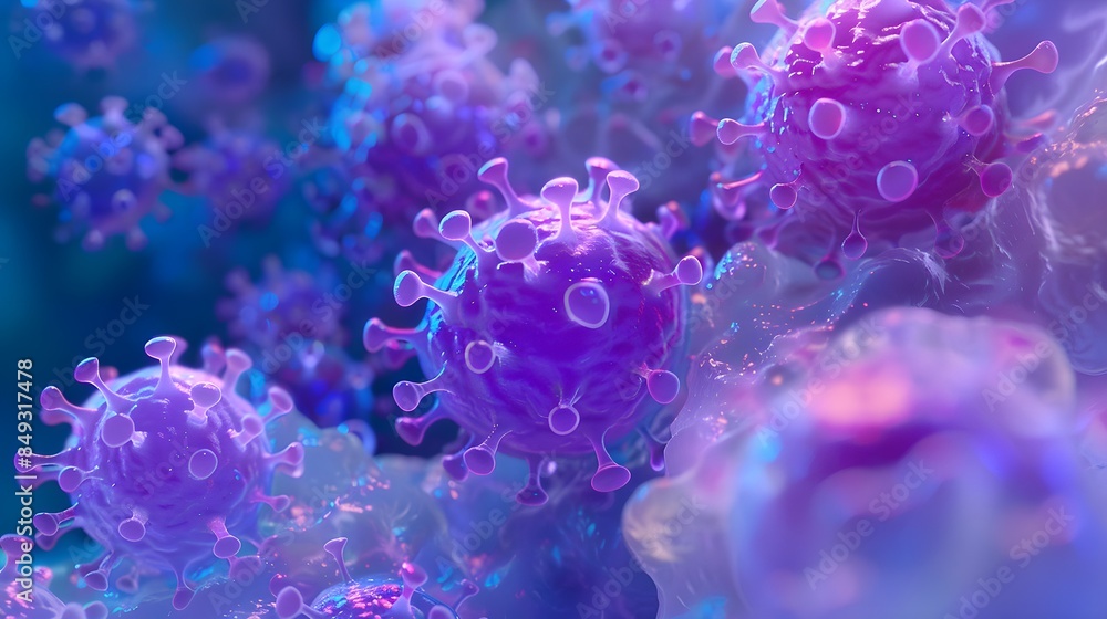 viruses and bacteria, pathogens that cause disease. Macro photography of viruses, Macro microscope image of a virus cell with influenza spikes, influenza, Omicron coronavirus, microbiology background viruses and bacteria, pathogens that cause disease. Macro photography of viruses, Macro microscope image of a virus cell with influenza spikes, influenza, Omicron coronavirus, microbiology background