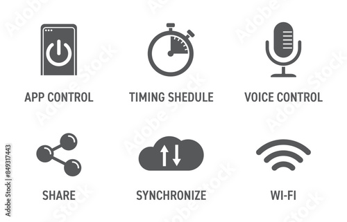Smart home device monochrome icons set 