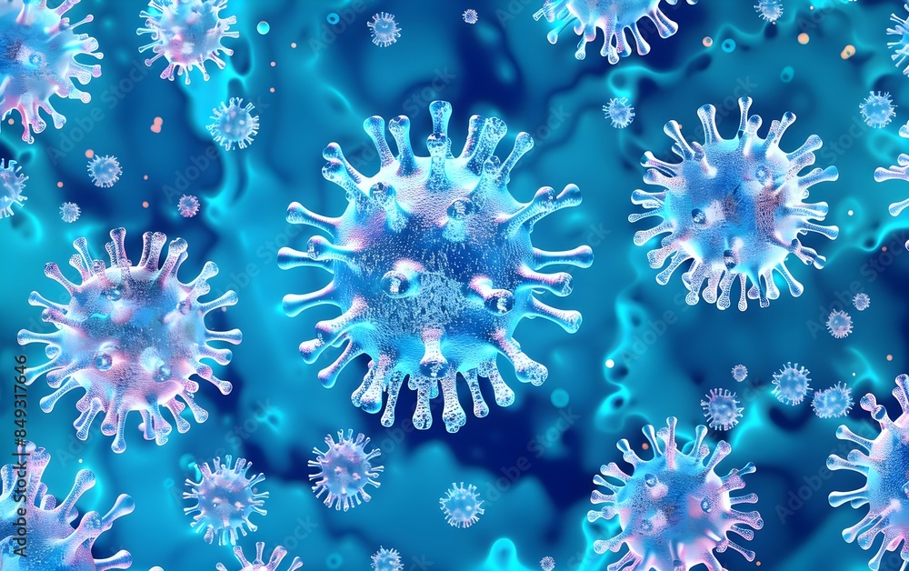 viruses and bacteria, pathogens that cause disease. Macro photography of viruses, Macro microscope image of a virus cell with influenza spikes, influenza, Omicron coronavirus, microbiology background viruses and bacteria, pathogens that cause disease. Macro photography of viruses, Macro microscope image of a virus cell with influenza spikes, influenza, Omicron coronavirus, microbiology background