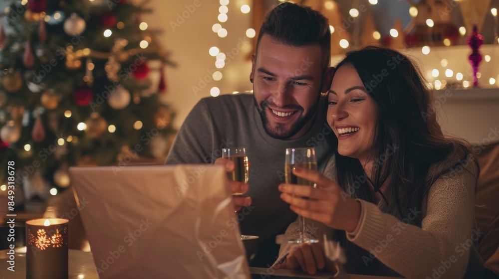 Joyful couple celebrating New Year at home Joyful couple celebrating New Year at home