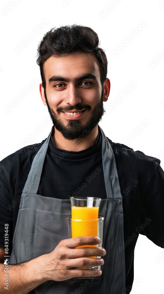 Male restaurant employee serving orange juice Male restaurant employee serving orange juice