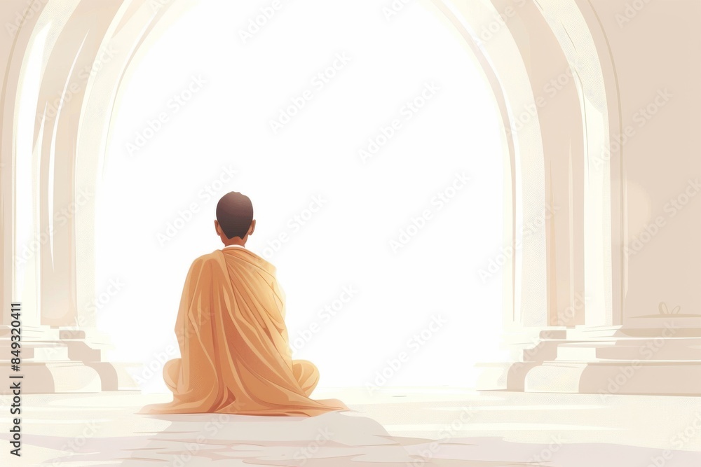 Experience a serene and introspective moment of prayer or meditation in a sacred space during a vibrant religious festival. Experience a serene and introspective moment of prayer or meditation in a sacred space during a vibrant religious festival.