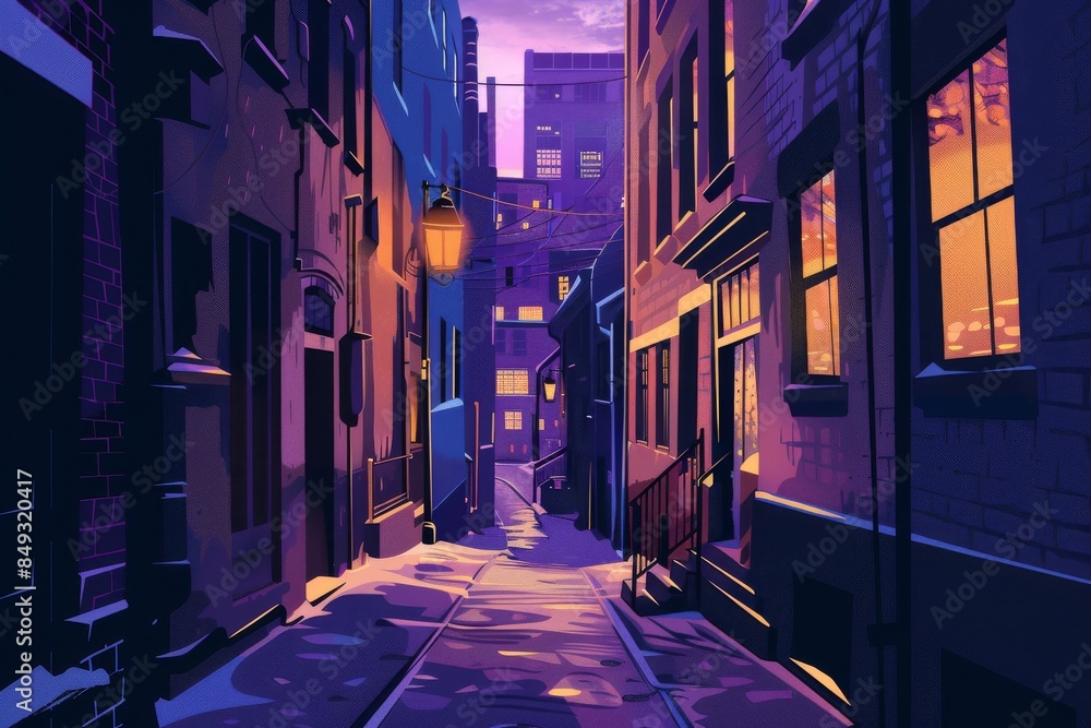 A serene alley in the city, bathed in soft, captivating illumination, evoking an air of intrigue and curiosity. A serene alley in the city, bathed in soft, captivating illumination, evoking an air of intrigue and curiosity.