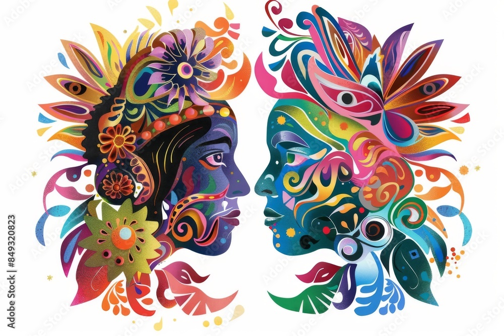 This illustration symbolizes the blending of Hispanic and American cultural traditions, showcased against a clean white background. This illustration symbolizes the blending of Hispanic and American cultural traditions, showcased against a clean white background.