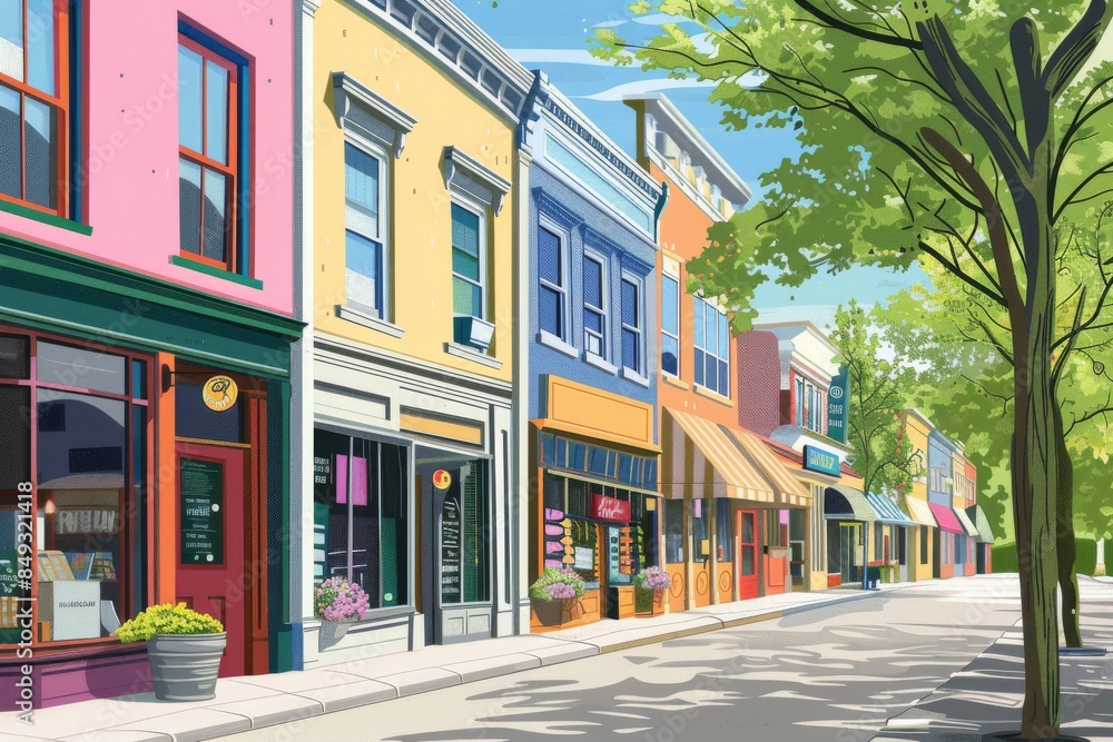 A lively street filled with charming shops, their colorful facades beckoning passersby to explore the hidden treasures within. A lively street filled with charming shops, their colorful facades beckoning passersby to explore the hidden treasures within.