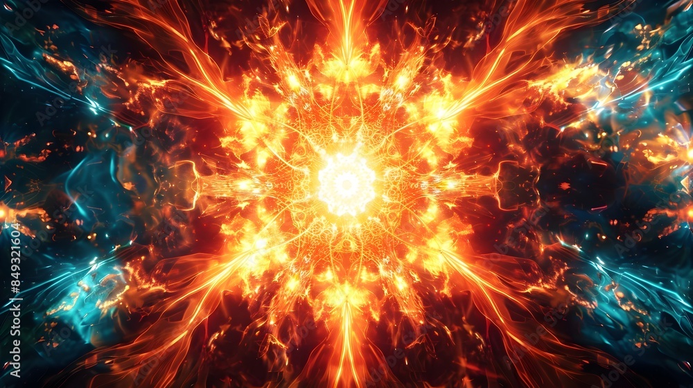 Fototapeta premium Explosive Atomic Kaleidoscope Radiant Abstract Composition Visualizing Nuclear Fission