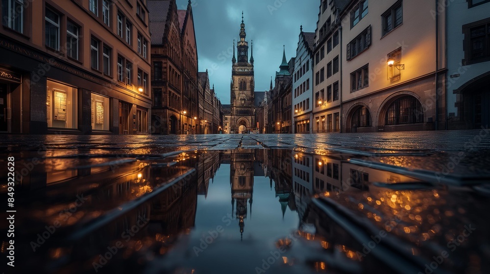 Fototapeta premium AI generator image of Munster, Germany, beautiful water reflection in the rainy season