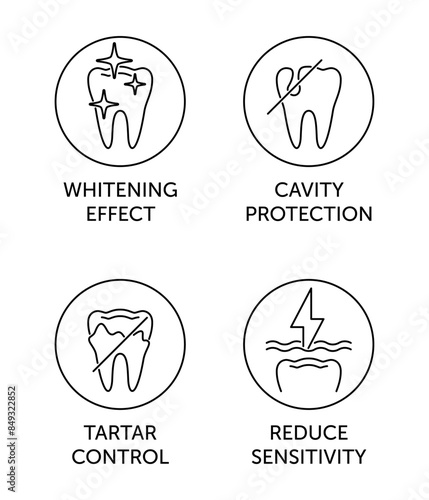 Toothpaste thin icons - Cavity, Whitening, Sensitivity and Tartar control