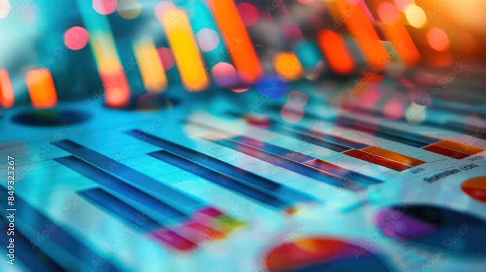 A close-up shot of vibrant financial charts and graphs with a blurred background showcasing colorful bokeh lights A close-up shot of vibrant financial charts and graphs with a blurred background showcasing colorful bokeh lights