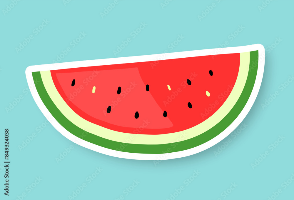 A slice of watermelon on a stick on a blue background. Flat vector illustrations in cartoon style. Vector EPS 10. A slice of watermelon on a stick on a blue background. Flat vector illustrations in cartoon style. Vector EPS 10.