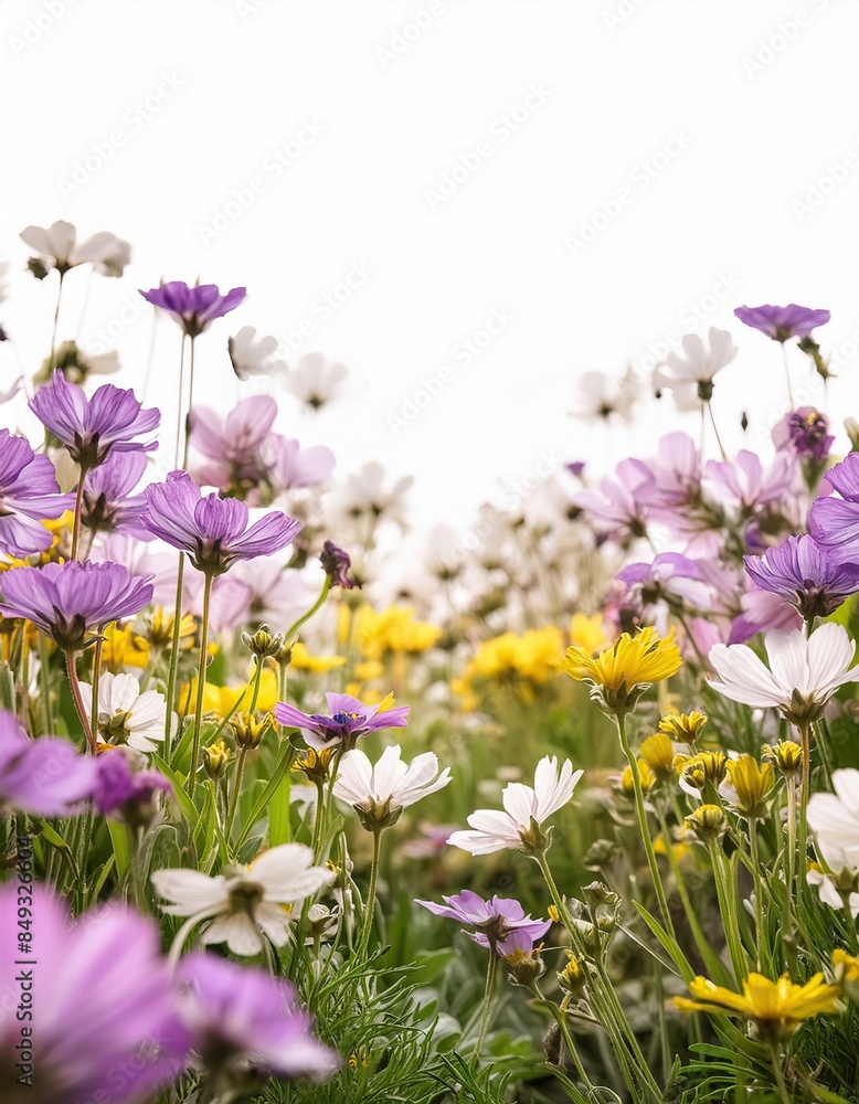flower field border isolated on white background flower field border isolated on white background
