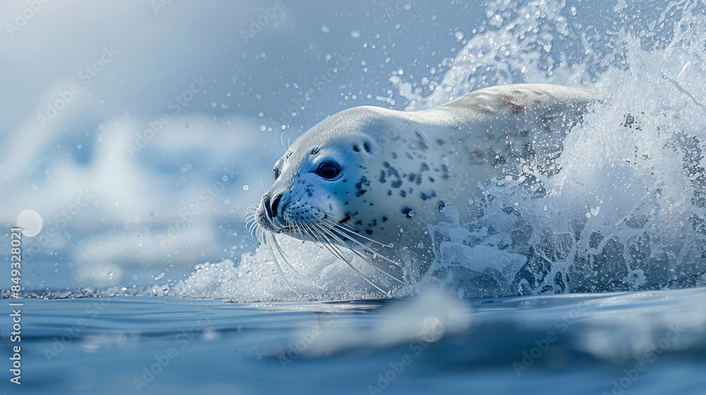 Obraz premium Polar seals in action: captivating moments in polar national parks.
