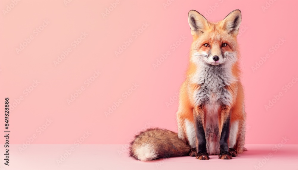 Obraz premium cute Foxe sitting on a solid pastel pink background with space above for text