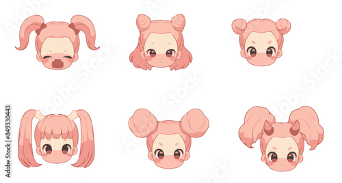 set of hairstyles girl vector sheet