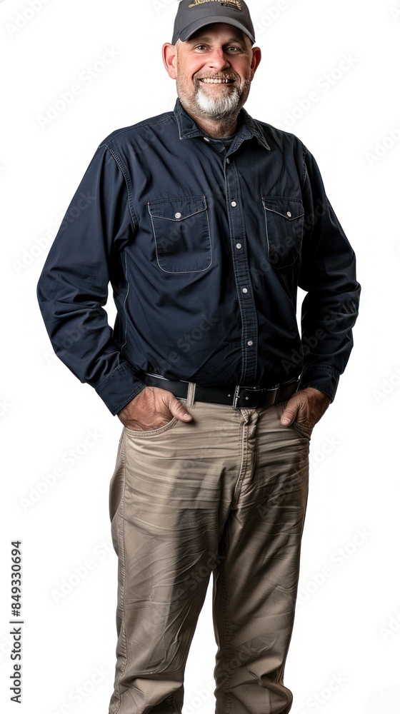 Photograph of a male liquor store employee standing alone, smiling Photograph of a male liquor store employee standing alone, smiling