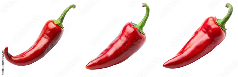 A set of red chili isolated on the transparent background A set of red chili isolated on the transparent background