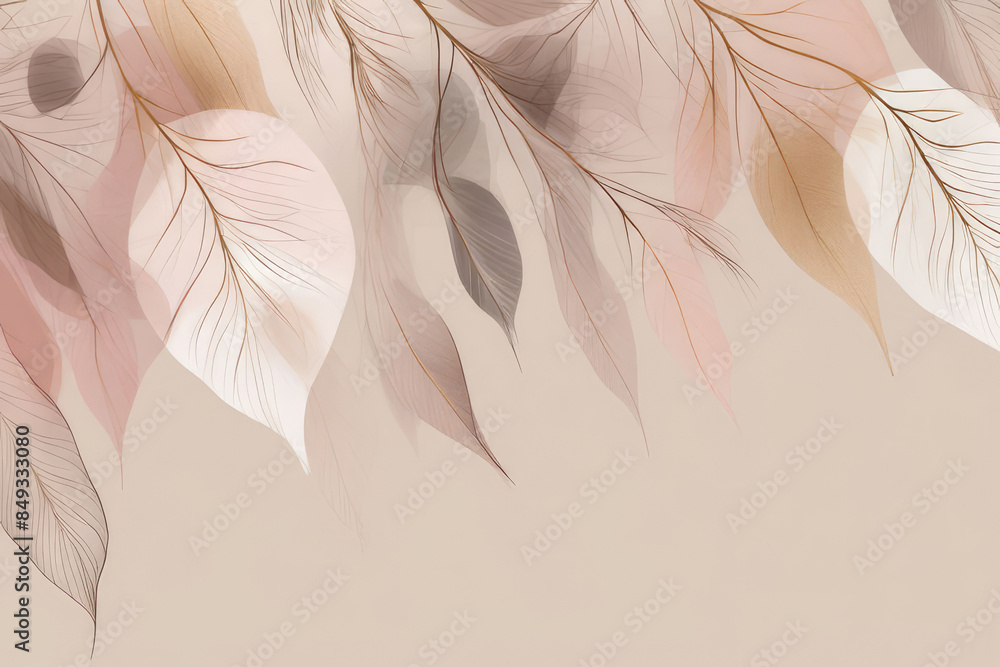Trendy abstract background with transparent leaves elements in beautiful subtle blush, muted taupe, and soft beige tones. Trendy abstract background with transparent leaves elements in beautiful subtle blush, muted taupe, and soft beige tones.