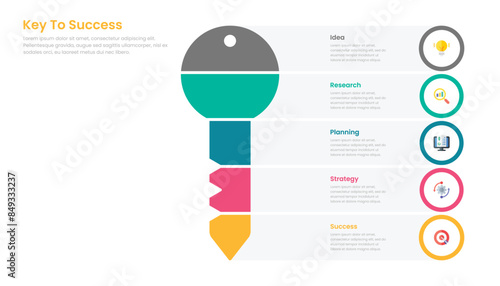 Key to success infographic template design with five steps