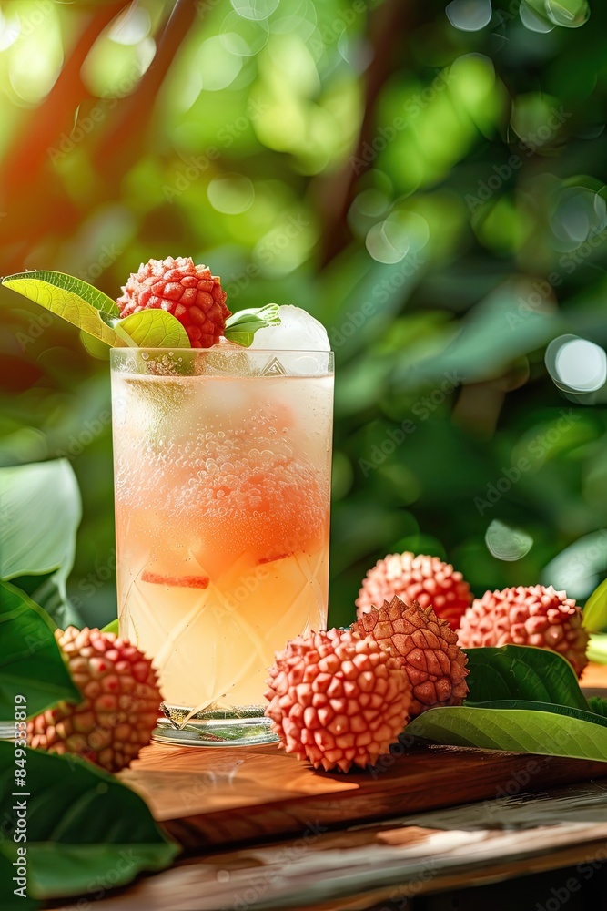 cool lychee cocktail on the table. Selective focus cool lychee cocktail on the table. Selective focus