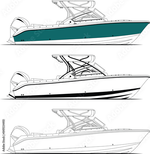 Bowrider Boat vector, Jet motorboat vector, boat vector, line art illustration, and one color.