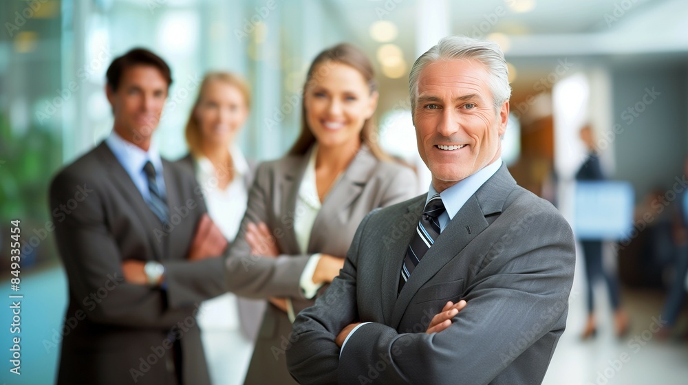 Smiling senior man business leader with his team in office,bussiness portrait shot for banner. Smiling senior man business leader with his team in office,bussiness portrait shot for banner.