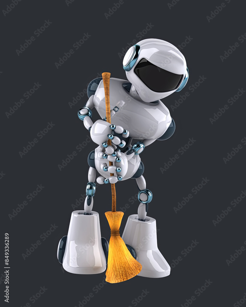 Naklejka premium Fun 3D robot maid doing the cleaning