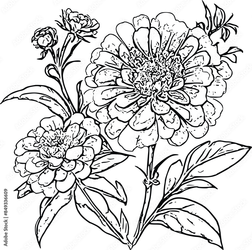 Cartoon Zinnia line art Clipart Cartoon Zinnia line art Clipart