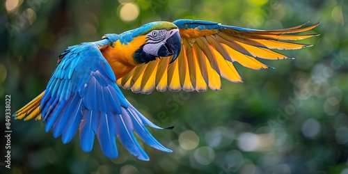 blue macaw bird flying