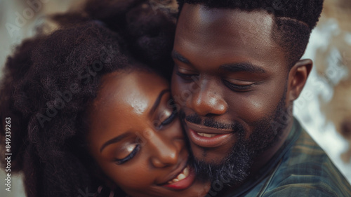 a black couple smiling in love