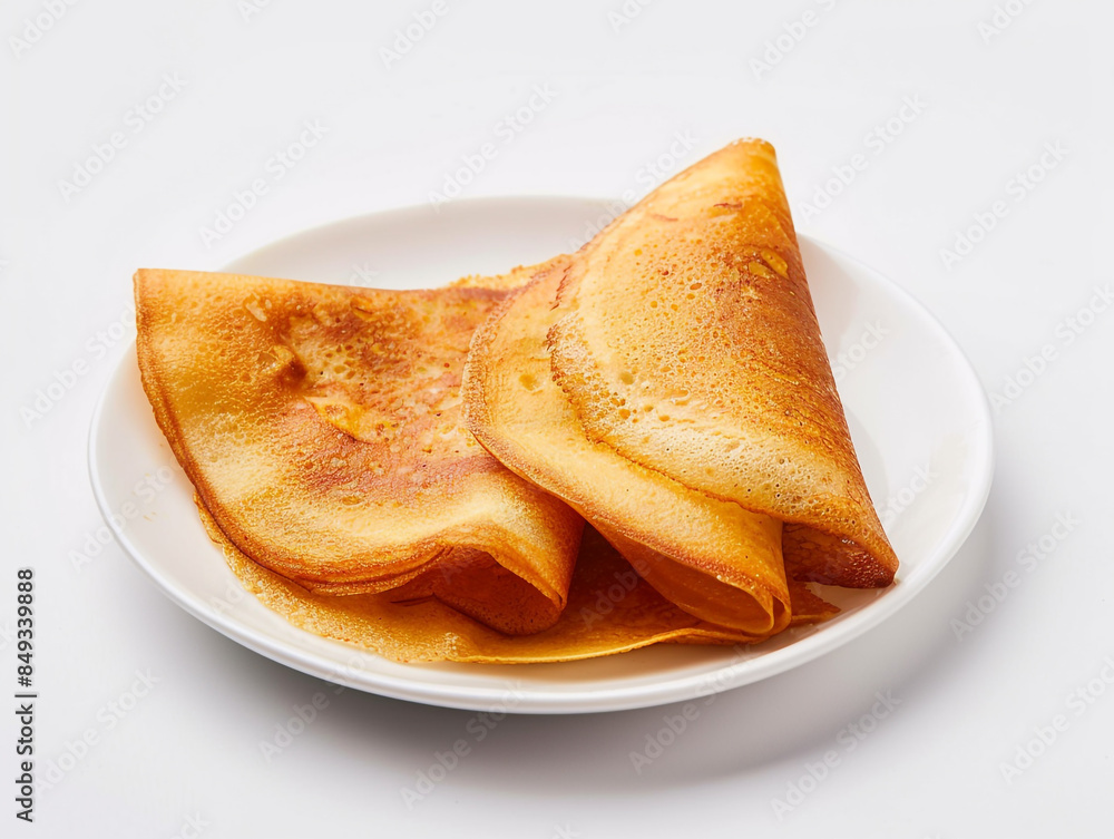 A plate of Indian masalla dosa on a whited background. A plate of Indian masalla dosa on a whited background.