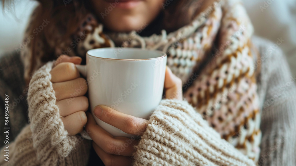 Woman holding a white coffee mug on a casual day Woman holding a white coffee mug on a casual day