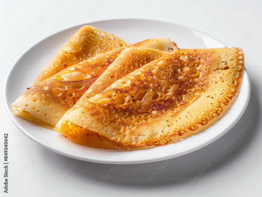 A plate of Indian masalla dosa on a whited background. A plate of Indian masalla dosa on a whited background.