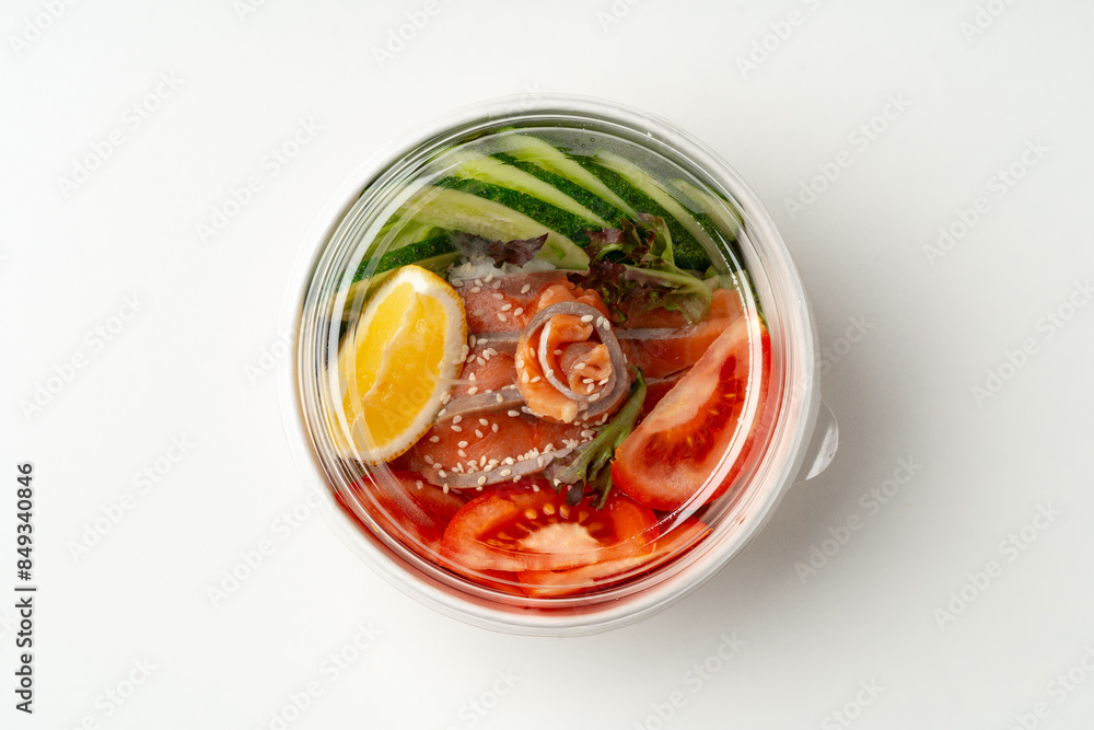Take out poke bowl isolated on white background Take out poke bowl isolated on white background