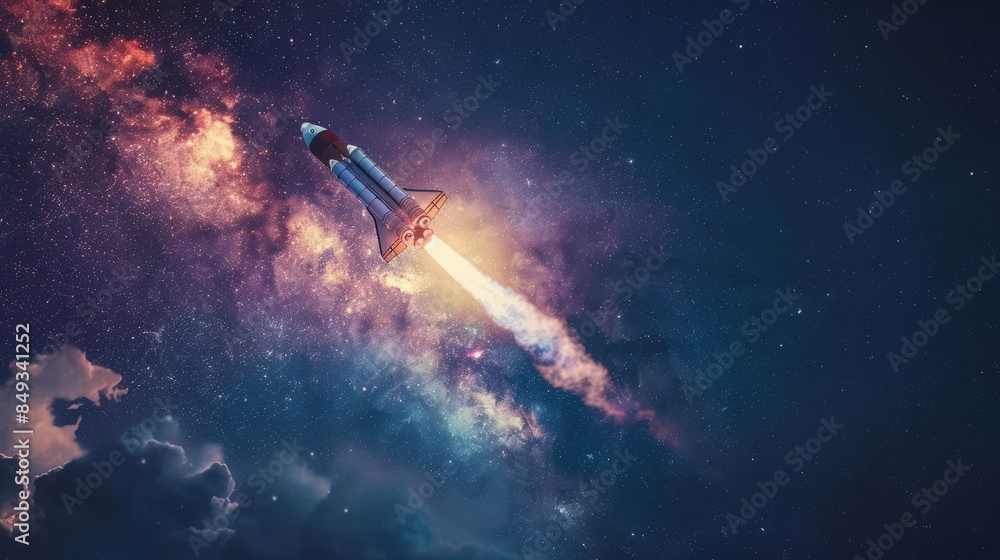 A space rocket soaring through the vast expanse of space represents the ambitious start-up business technology concept, symbolizing innovation, exploration A space rocket soaring through the vast expanse of space represents the ambitious start-up business technology concept, symbolizing innovation, exploration