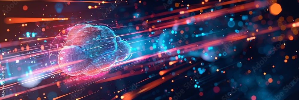 A digital representation of cloud computing featuring data processing and AI operations in the cloud. Generative AI A digital representation of cloud computing featuring data processing and AI operations in the cloud. Generative AI