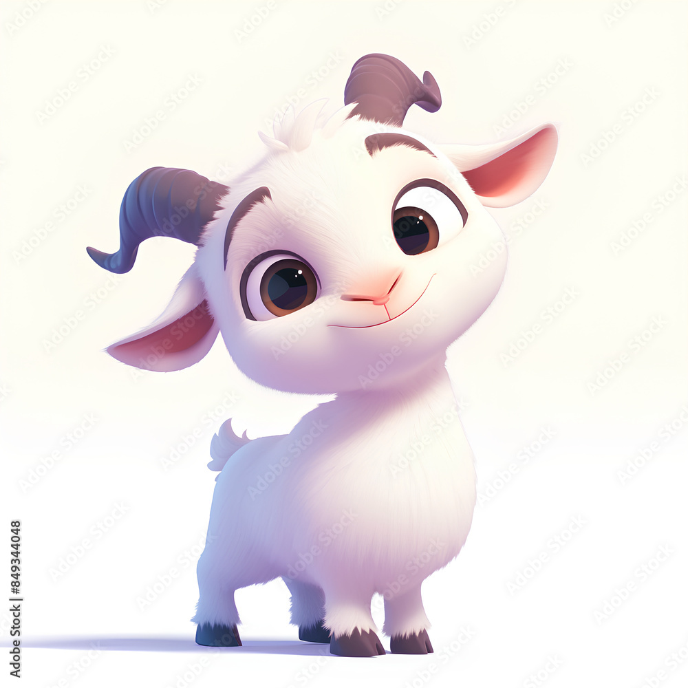 Adorable Cartoon Goat Smiling on White Background Adorable Cartoon Goat Smiling on White Background