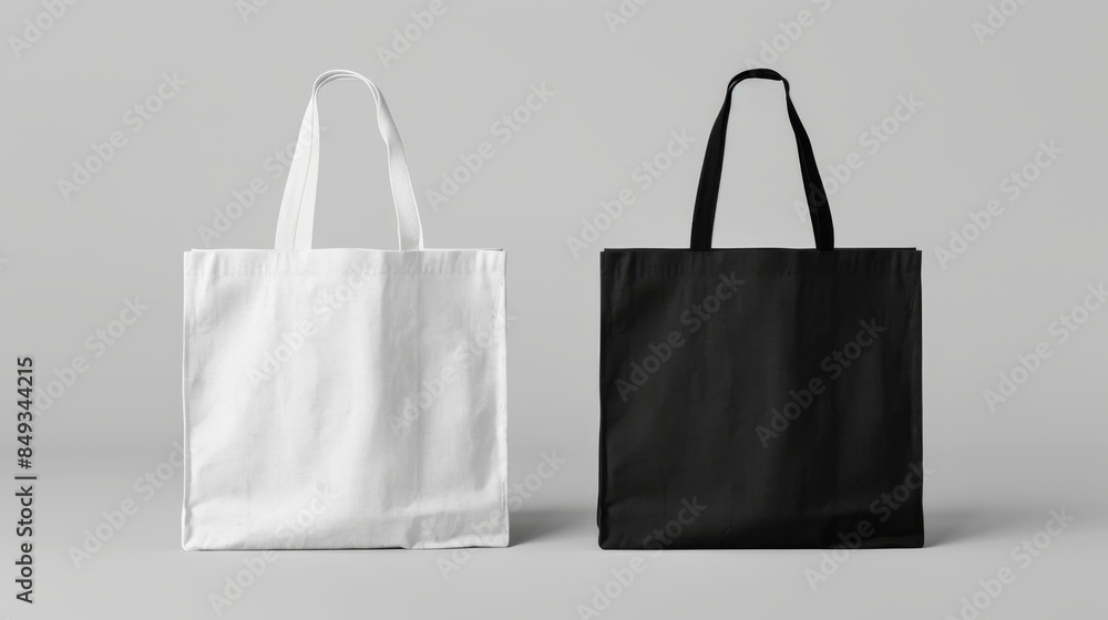 Black and White Tote Bags on Grey Background Black and White Tote Bags on Grey Background