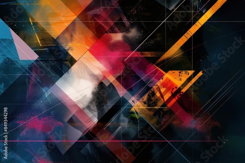 colorful geometric shapes and lines on dark background abstract modern art © Lucija