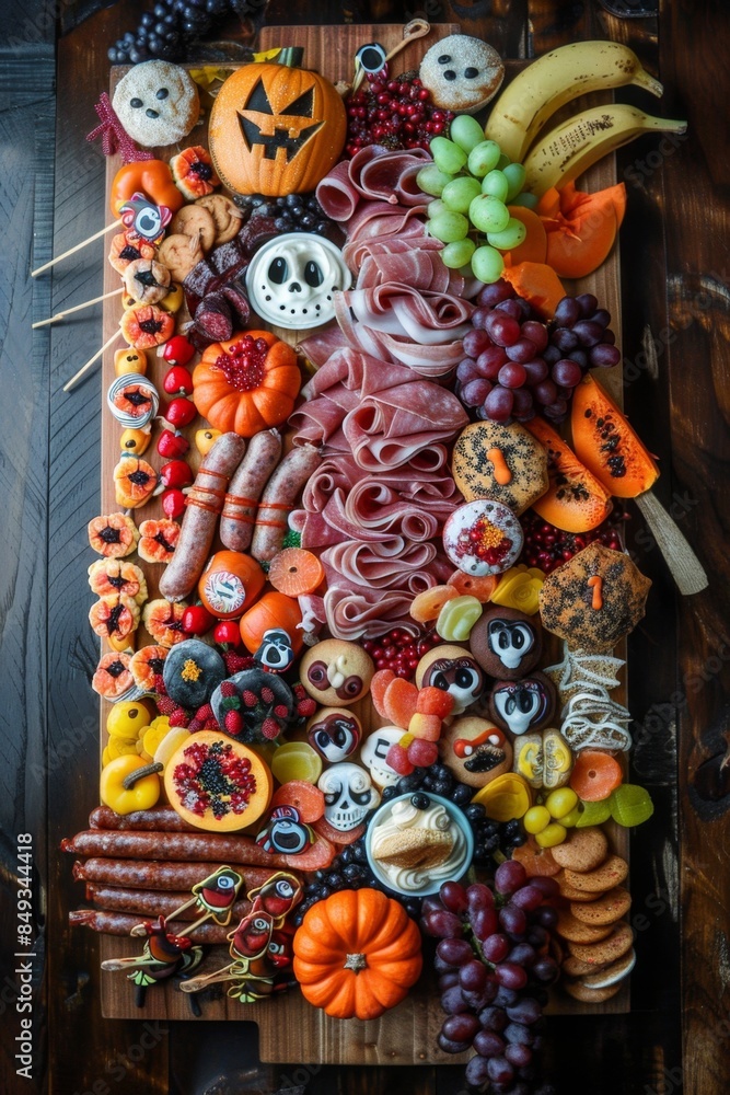 Gourmet Charcuterie Board with Seasonal Halloween Decor