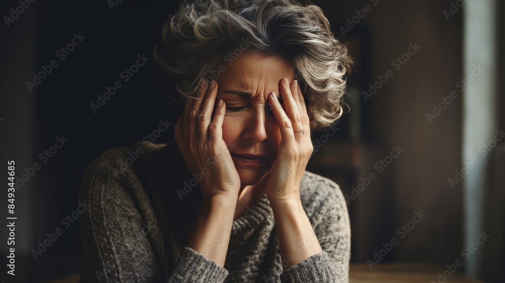 Distressed Middle-Aged Woman Feeling Anxiety and Stress. World Mental Health Day Distressed Middle-Aged Woman Feeling Anxiety and Stress. World Mental Health Day