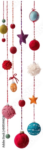 Charming holiday garland with handmade felt ornaments, colorful pompoms, and knitted elements, ideal for a warm, homemade touch photo