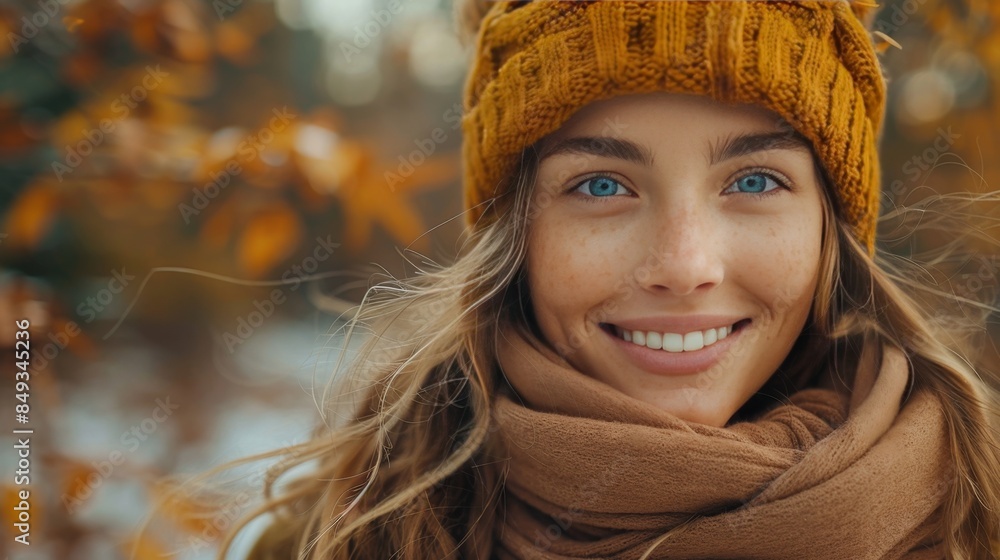 Radiant Young Woman in Autumn with Golden Leaves Radiant Young Woman in Autumn with Golden Leaves