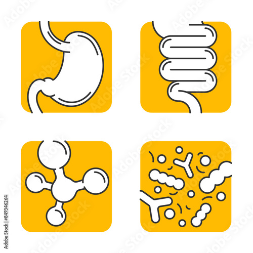 Probiotics icons set in thin line and square shapes
