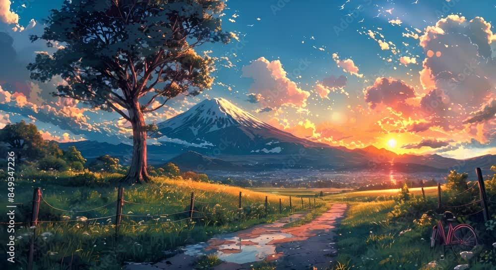 Scenic Sunset Over Mountain Landscape Path Scenic Sunset Over Mountain Landscape Path