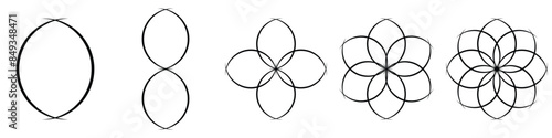 Intersecting, overlapping circles, rings element. Vector illustration. Isolated on white background.