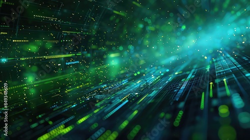 Customer connection through global data exchange, Futuristic, Blue and green hues, Digital art