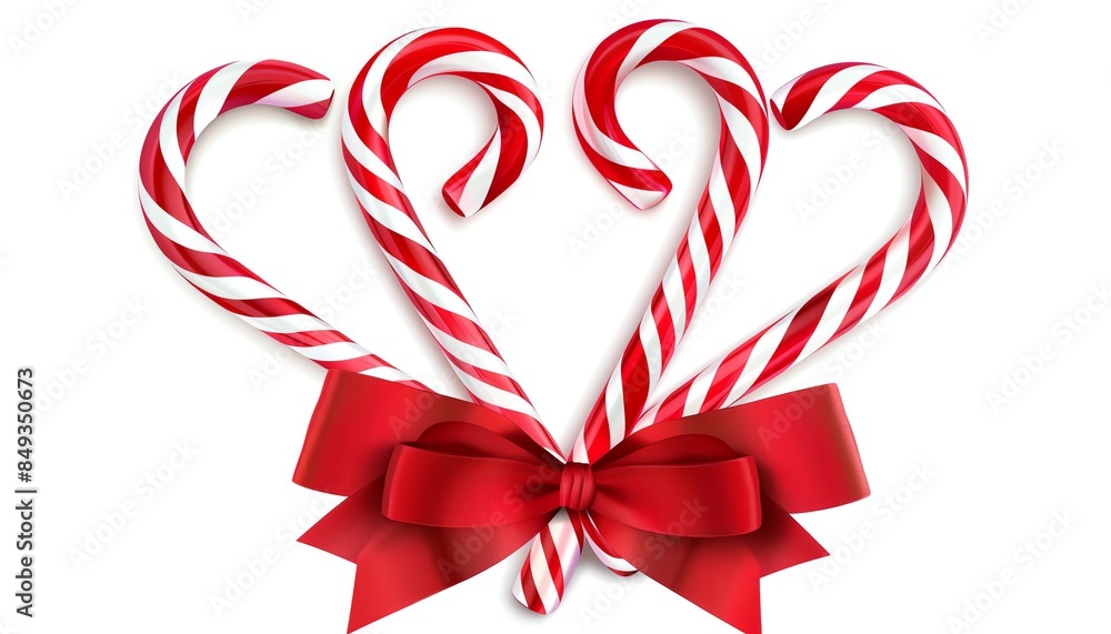 Cute candy cane hearts tied together with a red bow, perfect for a sweet and romantic Christmas display Cute candy cane hearts tied together with a red bow, perfect for a sweet and romantic Christmas display